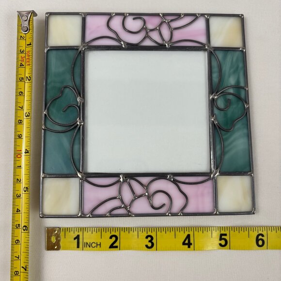 Leaded Stained Glass Photo Frame 3.5 x 3.5" Pink Green Vintage 90's - Picture 5 of 6